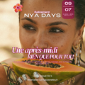 Affiche événement NYA Days du 9 juillet 2026 de 18h30 à 20h30 à l'Institut NYA dans l'Yonne, une soirée bien-être entre femmes avec ateliers soin, massage, sourire et faux cils auto-adhésifs, entrée à 12 euros, réservation sur nyacosmetics.fr